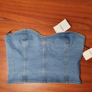 FOREVER 21 Women's Denim Logo Crop Top NWT Sz m